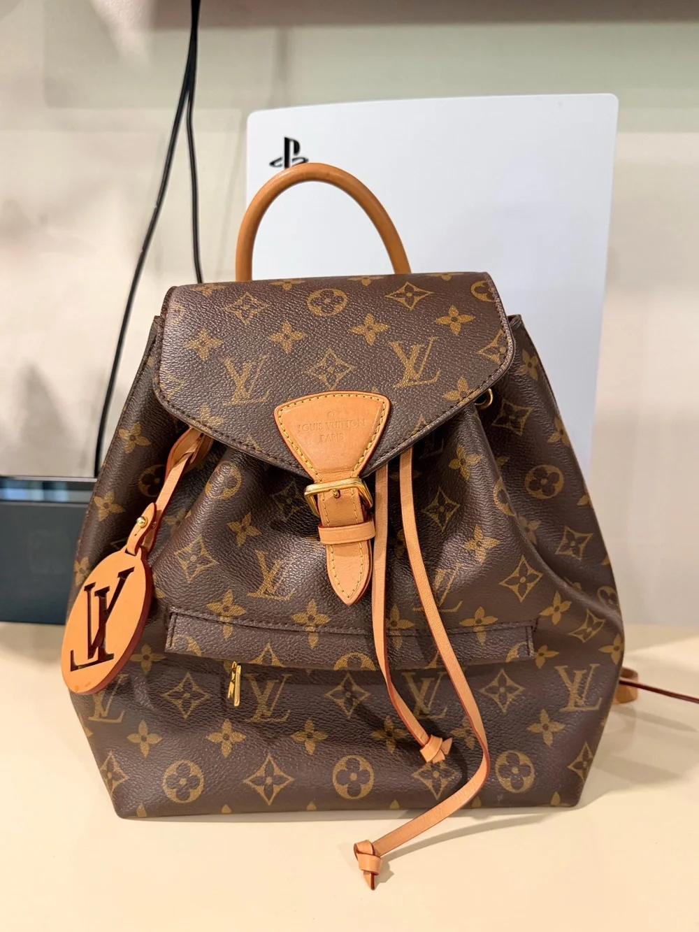 Louis Vuitton montsouris Brown Monogram Canvas Small Backpack with Vachetta Trim